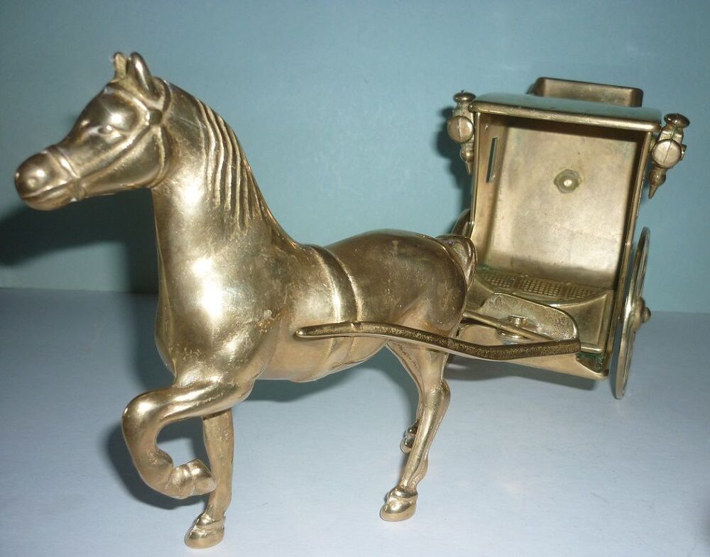 CHEVAL et CAL&Egrave;CHE - Laiton - L=32cm H=15cm - Vintage ann&eacute;es Décoration