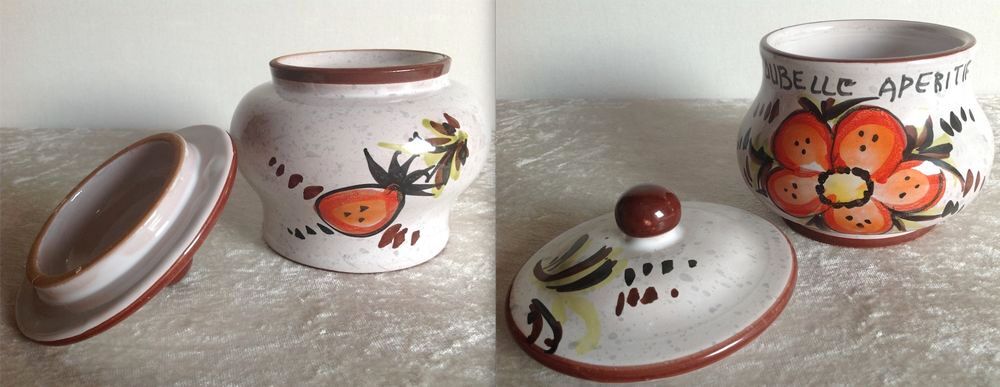 POT C&Eacute;RAMIQUE AVEC COUVERCLE MOTIF PEINT MAIN Envoi Possible Décoration