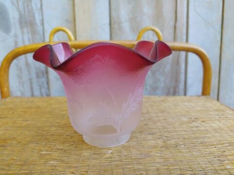 Tulipe Lampe � P�trole Verre D�cor Fleurs D�gag� � l'Acide 80 Loches (37)