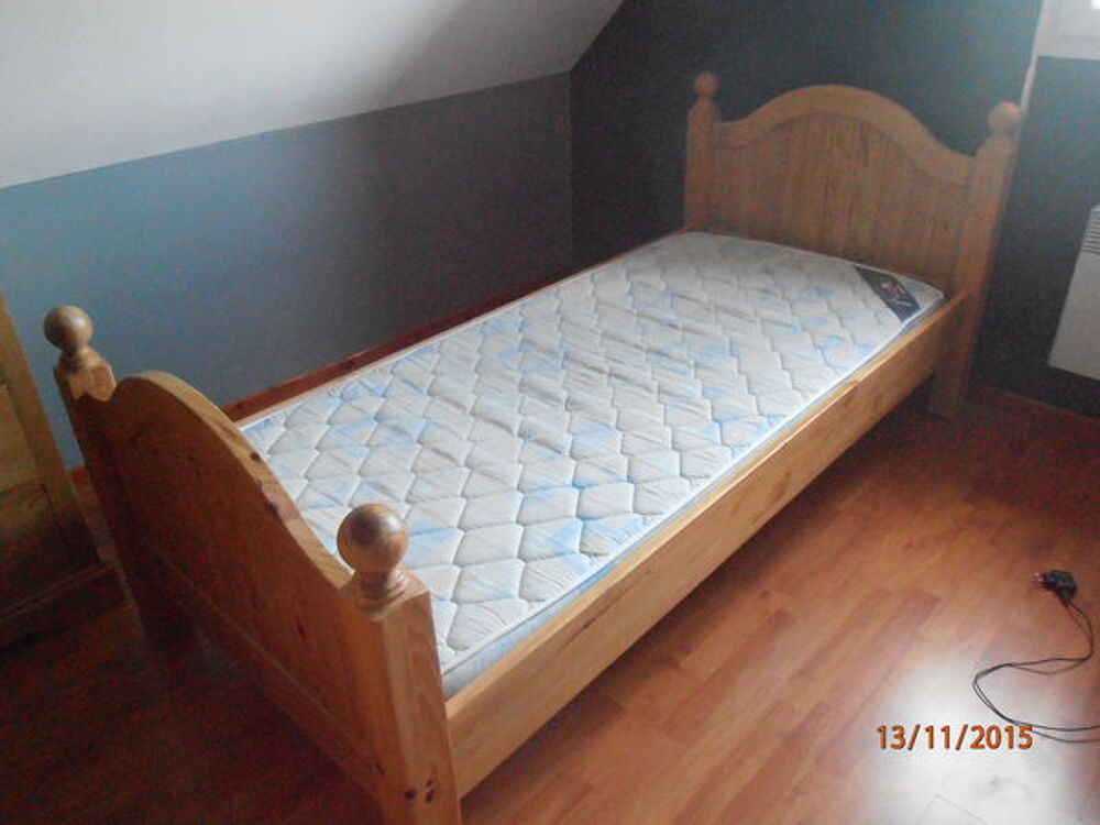 LIT 1 PERSONNE PIN MASSIF + MATELAS Meubles
