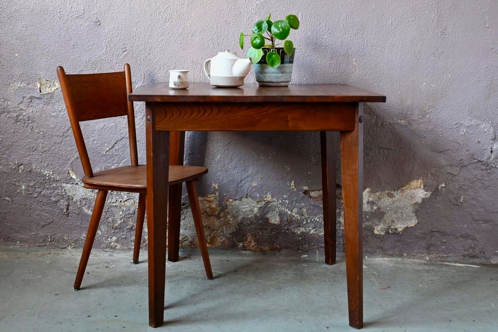 Table ancienne en bois cuisine carr&eacute;e petite vintage Meubles