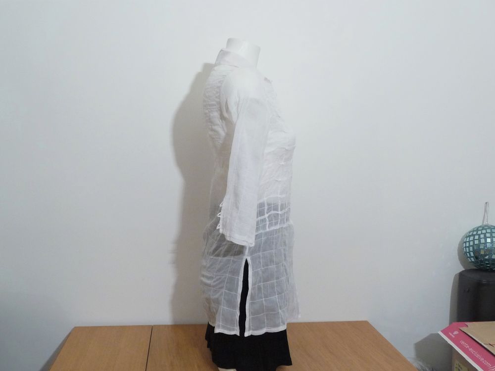 Chemise/ Tunique Blanc Mi Longue &agrave; Manches 3/4- Rayure Paris Vêtements