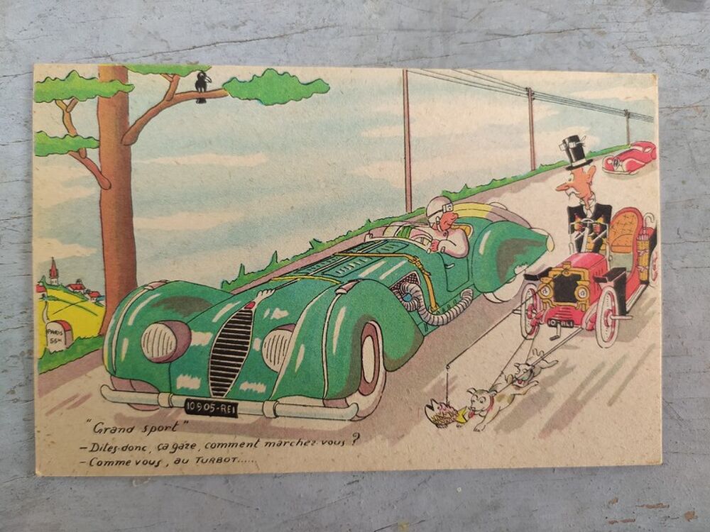 Lot 5 Cartes Postales Humour Illustration Auto Voiture V&eacute;lo 