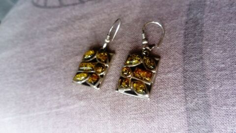 Boucles d'oreilles argent et ambre verte 25 Toulouse (31)