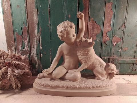 Sculpture Terre Cuite Enfant Chien Bohumil Rezl ca1920 130 Loches (37)