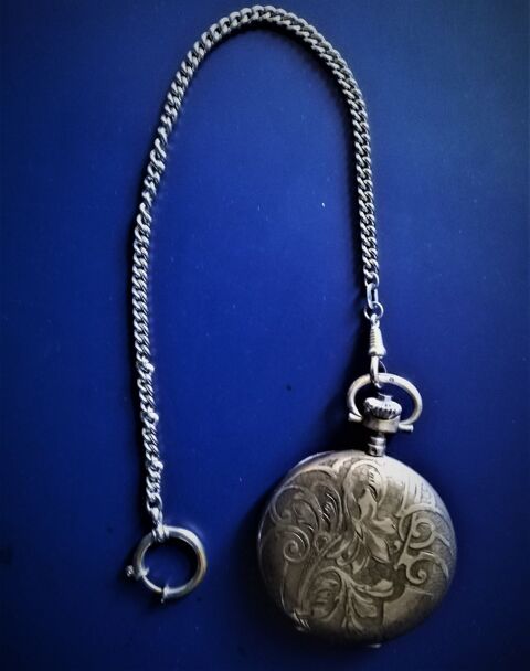 Montre ancienne � gousset en argent  avec chaine 37 Bouzigues (34)
