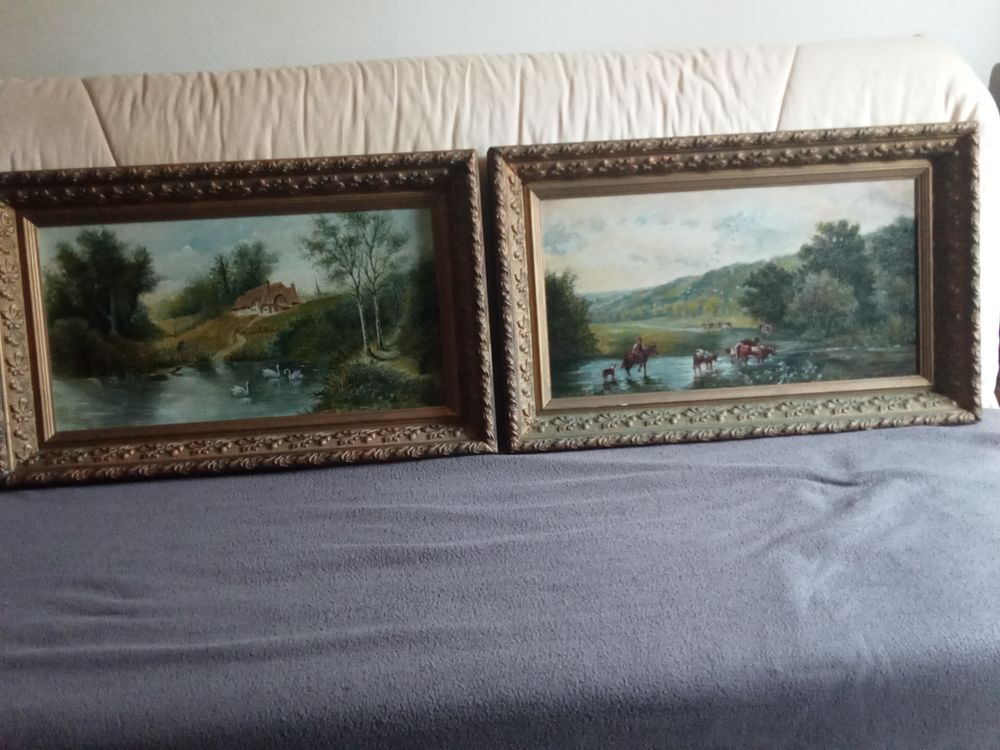 ,Paires de tableaux , peinture sur toile sign&eacute; H Huron Décoration