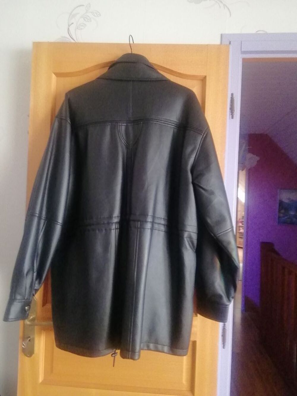 Manteau 3/4 noir simili cuir taille XL Vtements