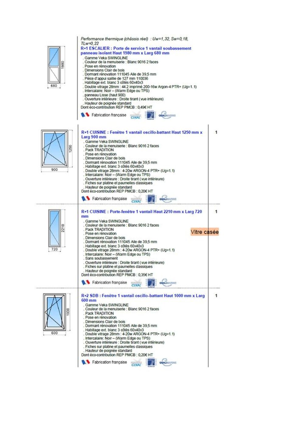 lot de menuiseries PVC neuves Bricolage
