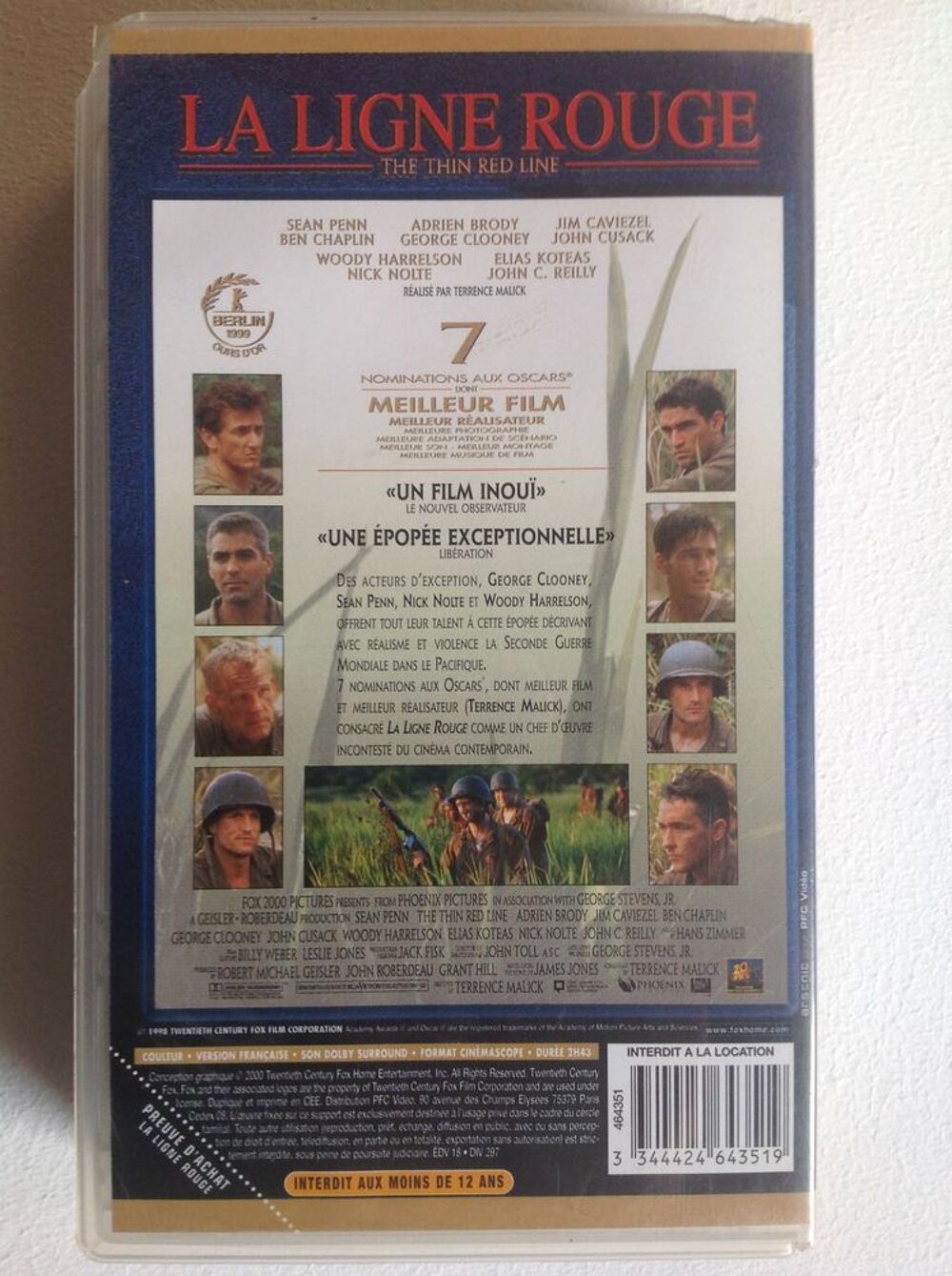 LA LIGNE ROUGE DE TERENCE MALICK K7 VID&Eacute;O Envoi Possible
DVD et blu-ray