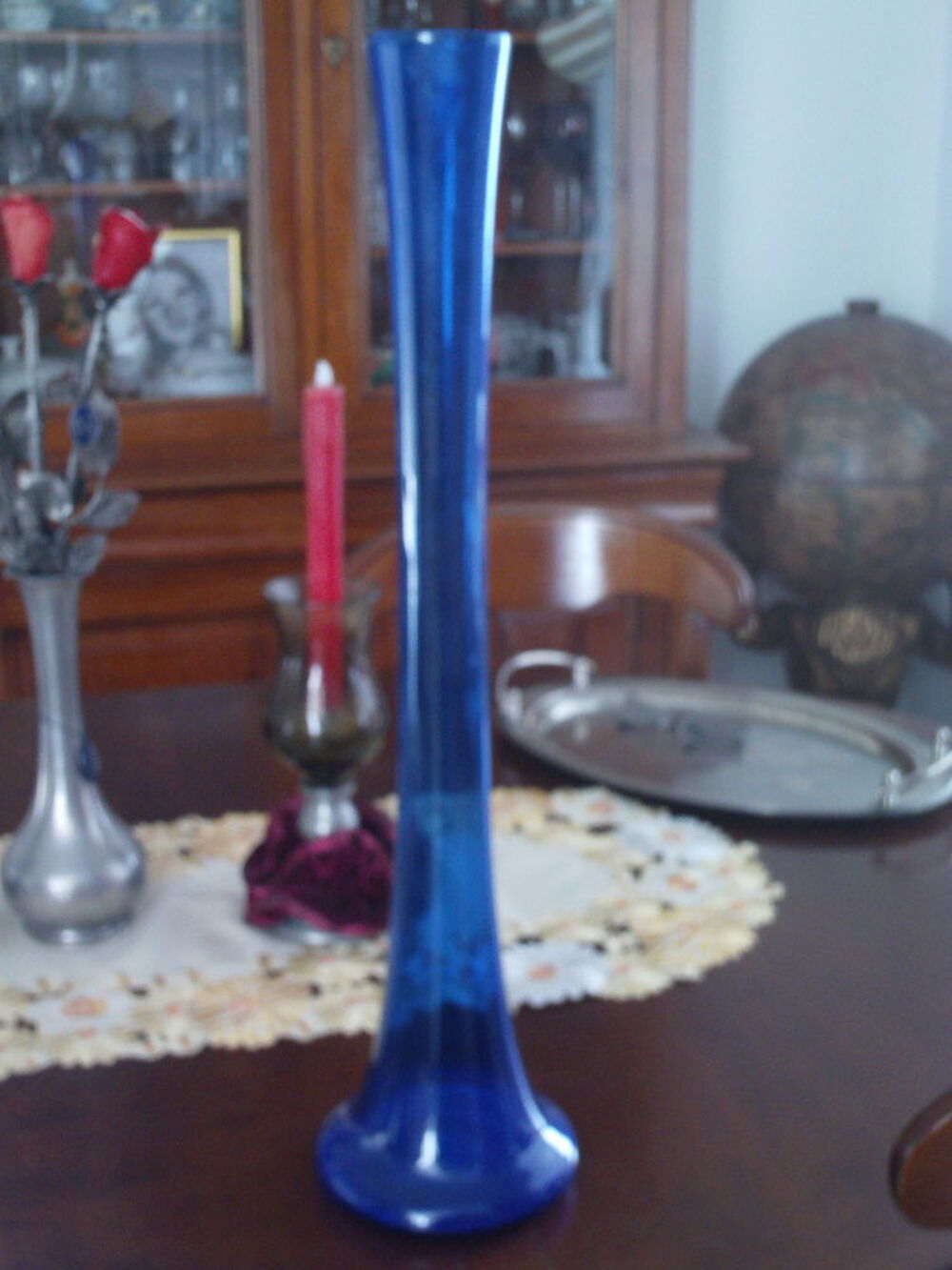 Grand vase soliflore bleu Cobalt vintage ann&eacute;es 60 N&deg;1054 Décoration