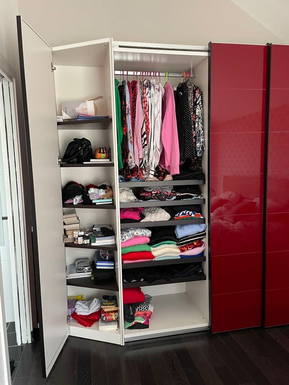 Armoire dressing 3 coulissants + 1 porte rouge bordeaux t Meubles