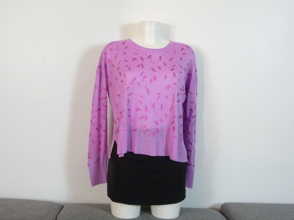 Pull L&eacute;ger Rose avec des Traits Rose Fushia Brillant- Zara Vêtements
