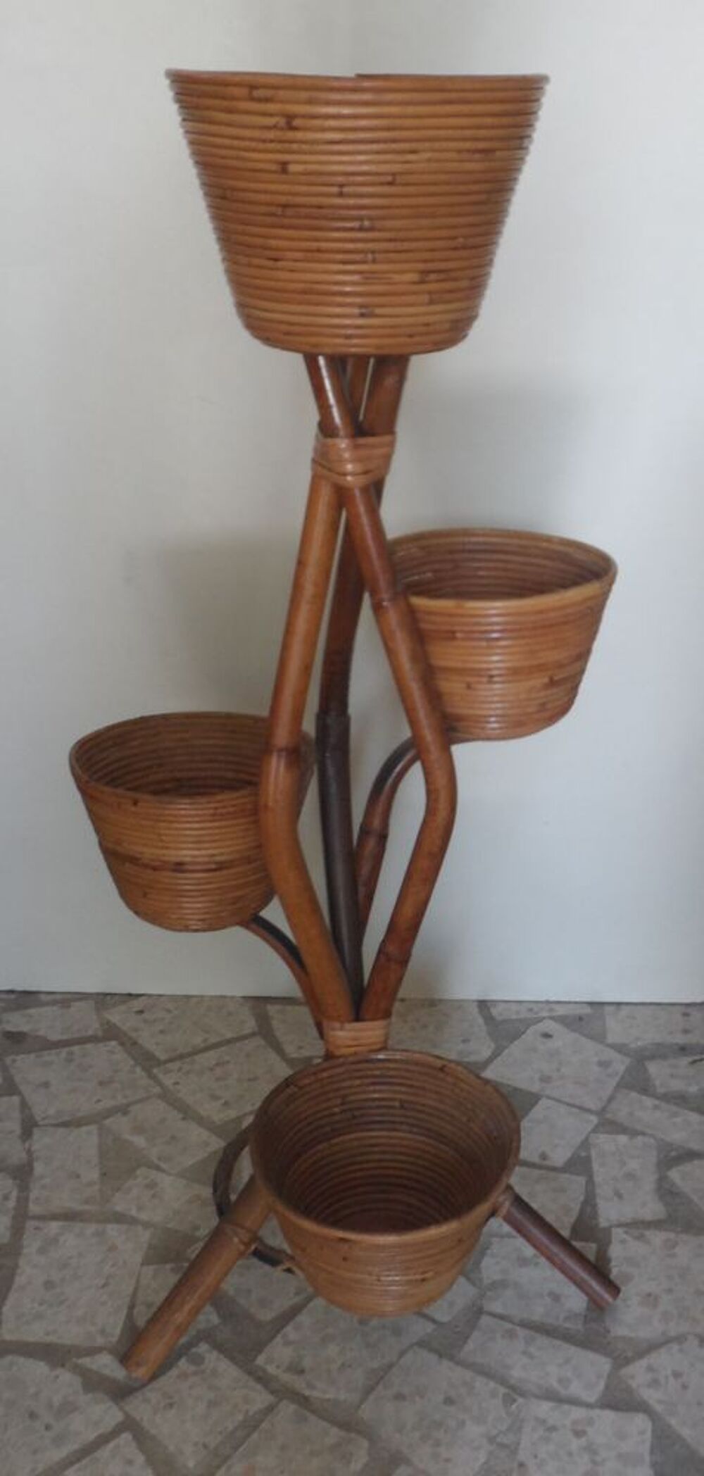 Porte plantes en bambou naturel AN 50/60 en tr&egrave;s bon &eacute;tat Décoration
