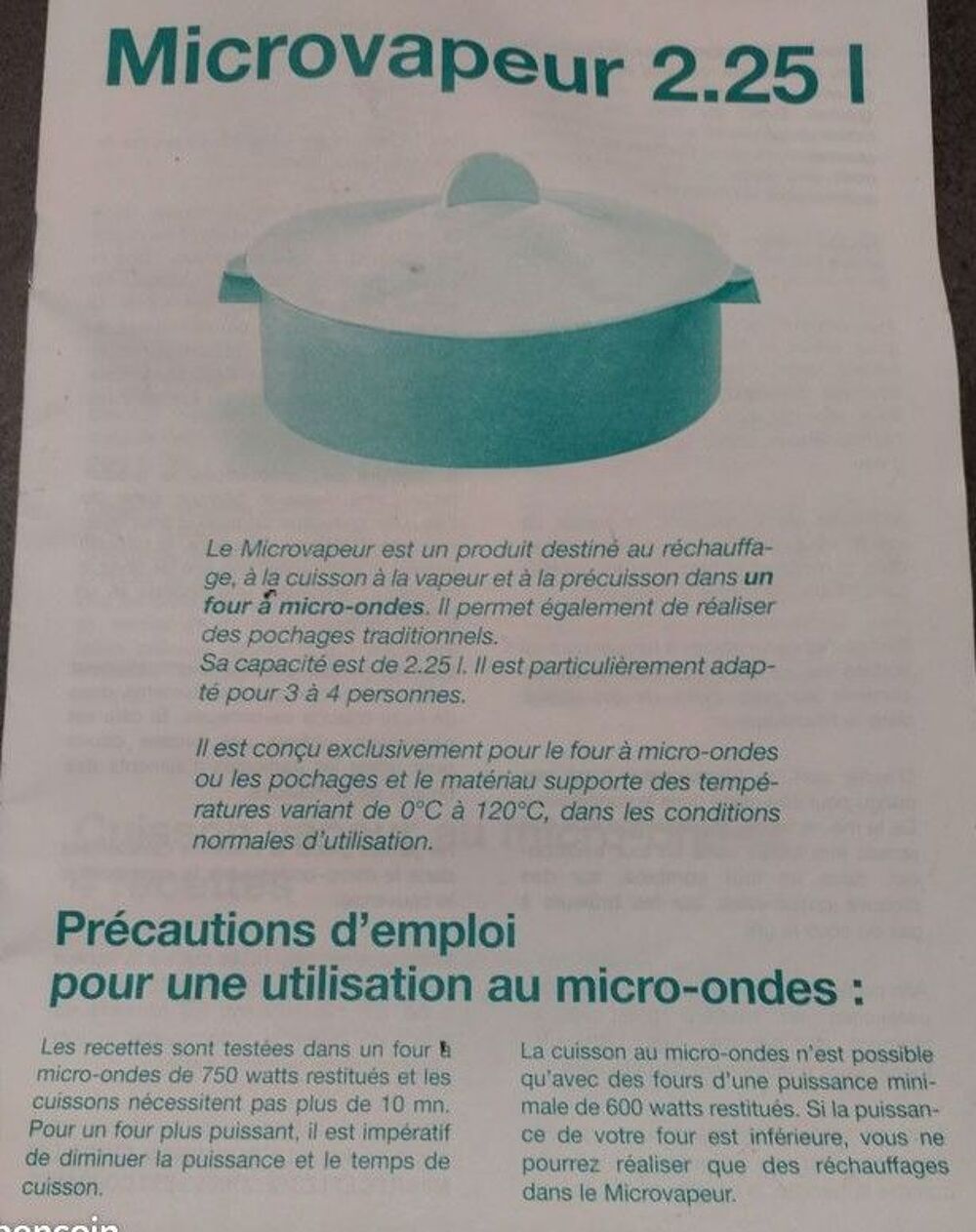MicroVapeur " Tupperware " de 2,25 L Cuisine
