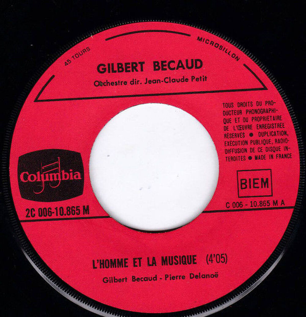 Gilbert B&eacute;caud ? L'Homme et la Musique 45 tours NM/EX CD et vinyles