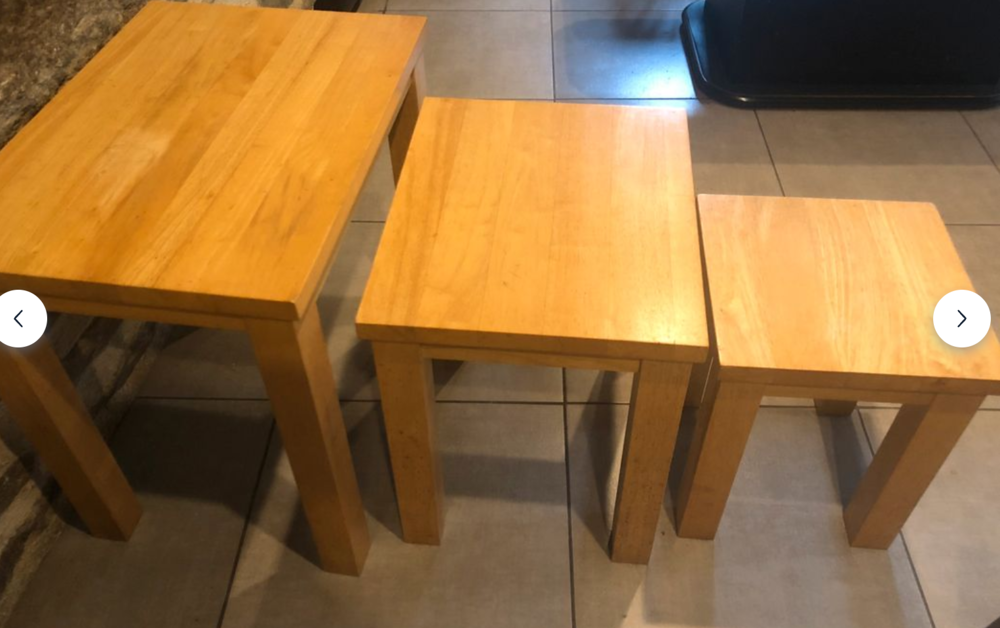 Lot de 3 tables gigognes en bois massif Meubles
