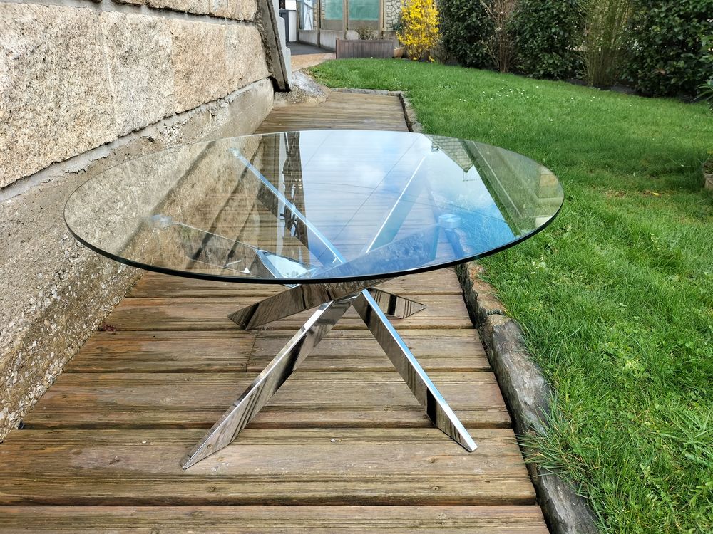 Table basse ronde en verre et chrome Meubles