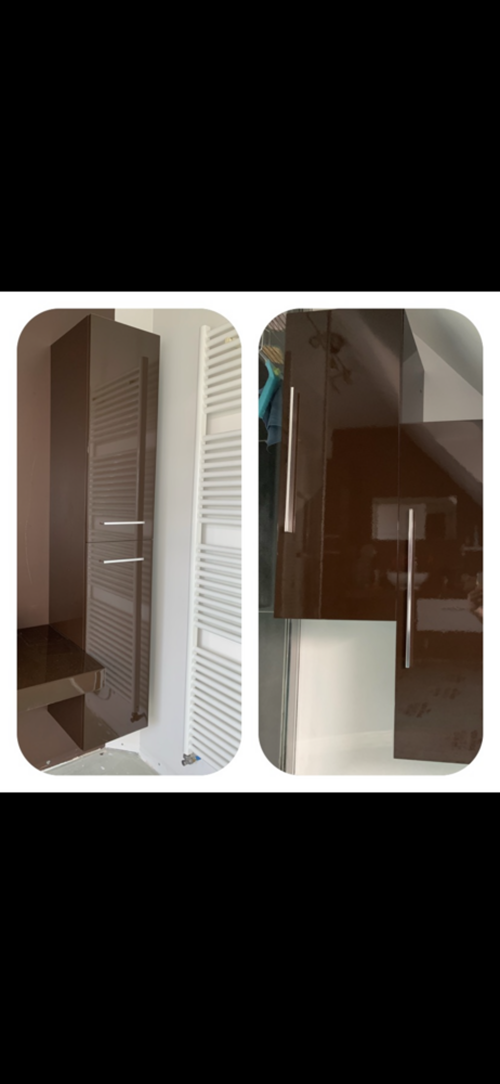 Ensemble salle de bain laqu&eacute;e chocolat et blanc Meubles