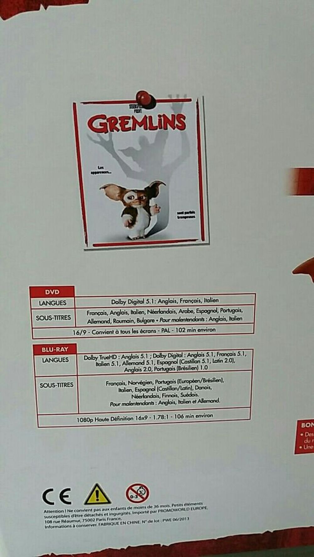 GREMLINS coffret 2 boy ray 2dvd peluche guizmo DVD et blu-ray
