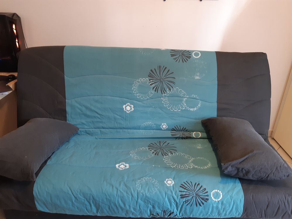 Canap&eacute; clic clac bultex-MAORI 3 places: turquoise et noir Meubles