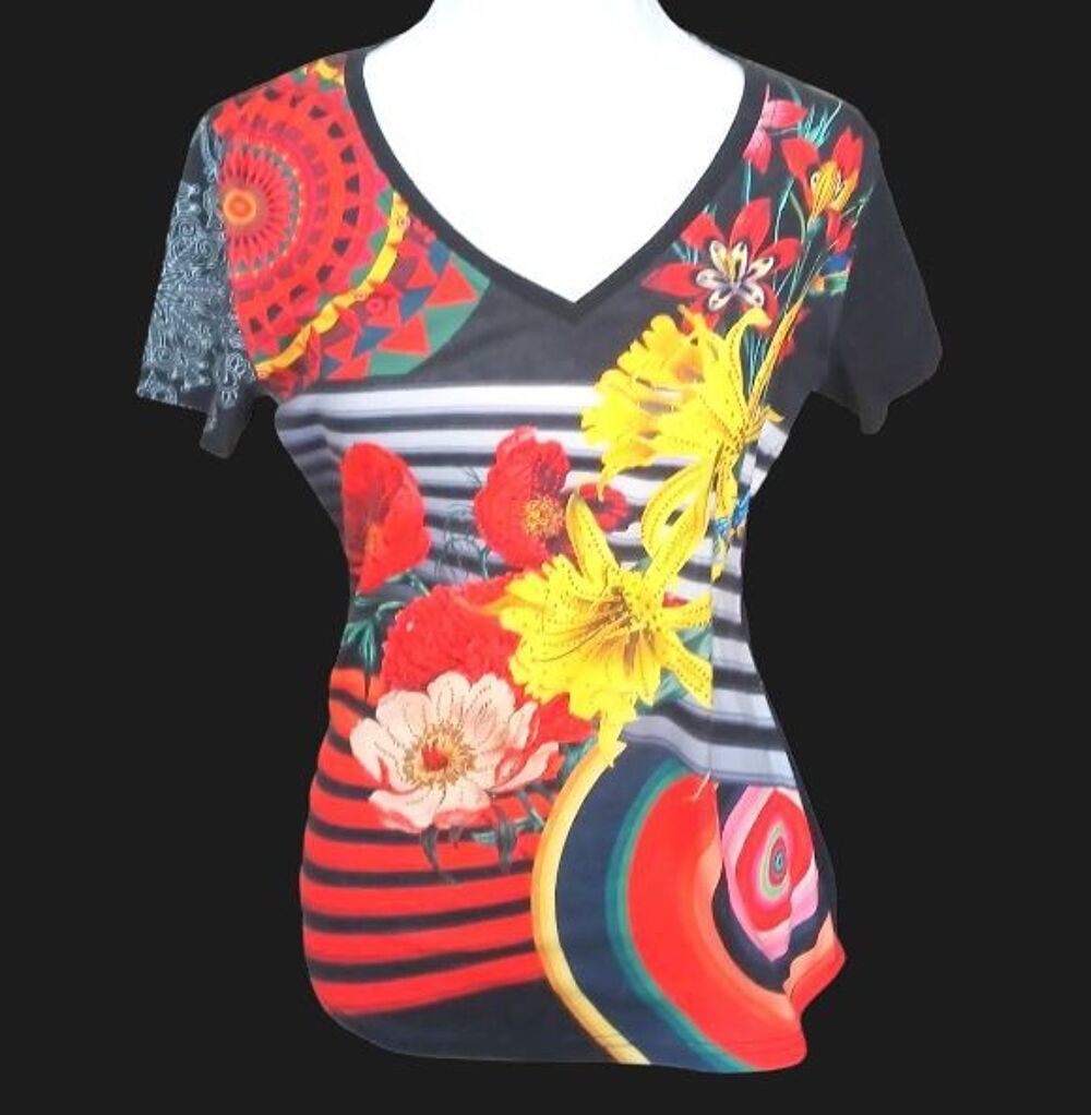 Tee-shirt femme fleur imprim&eacute; taille 38 - Vêtements