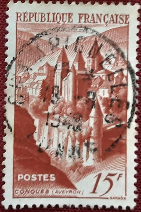 timbre CONQUES (Aveyron)  valeur faciale 15f    oblitéré 1 Pontoise (95)