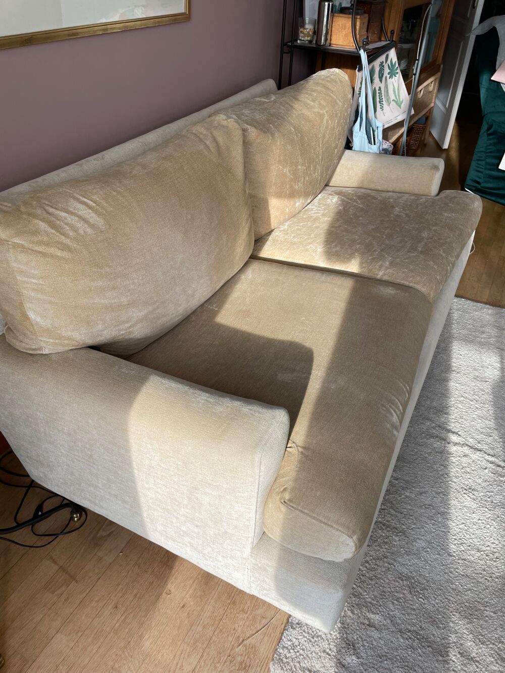 Canap&eacute; en velours beige haut de gamme 3 places Meubles