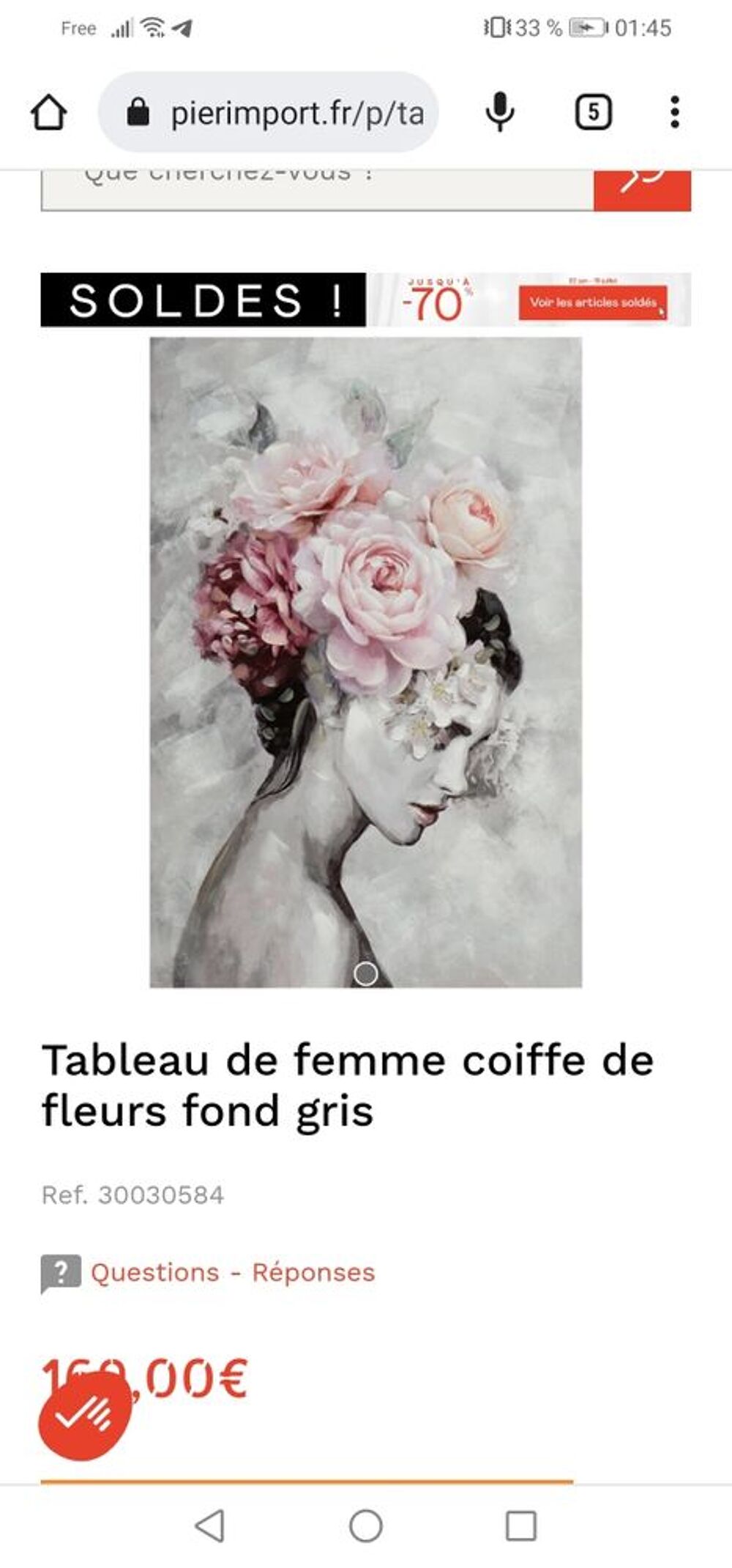 Tableau femme coiffe de fleurs Dcoration