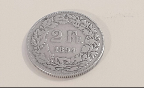  MONNAIE D'ARGENT :De 125 ANS : 2 Fr Suisse de 1894. 9 Saint-Jean-de-Rebervilliers (28)
