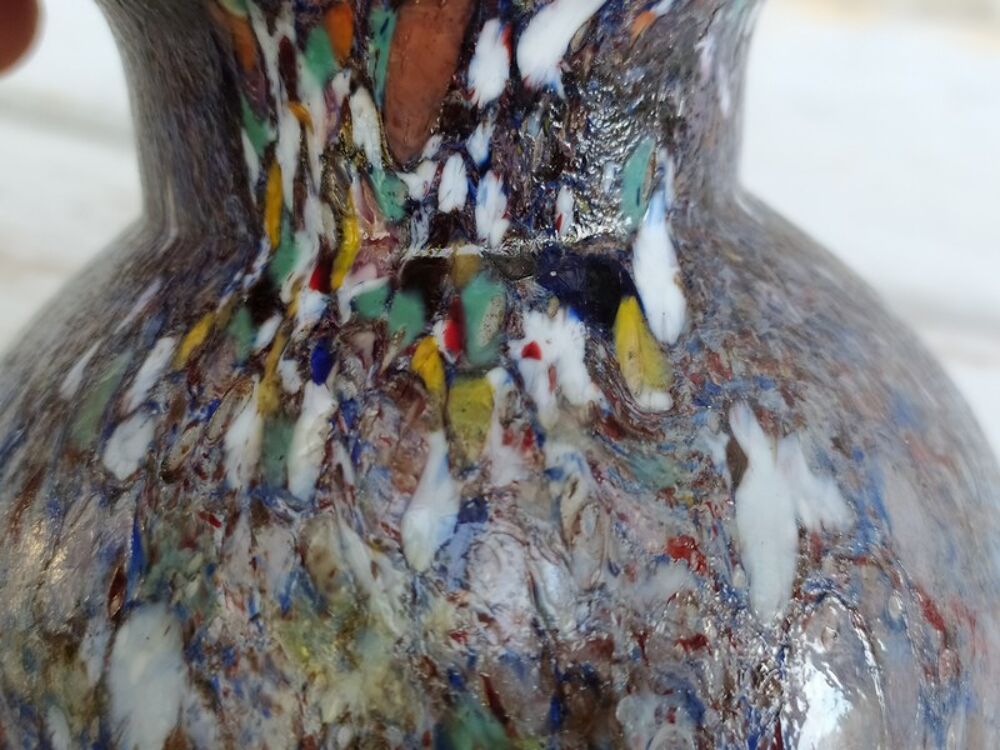 Ancien Vase en Verre Marmor&eacute;en Multicolore Murano Clichy Décoration