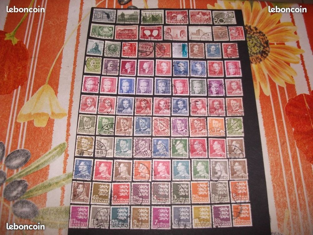 Lot de 400 timbres diff&eacute;rents, oblit&eacute;r&eacute;s du Danemark.
