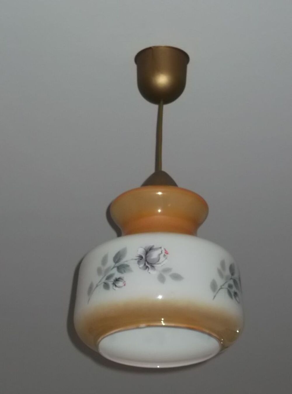 Lustre en verre orang&eacute; avec motif roses grises Décoration