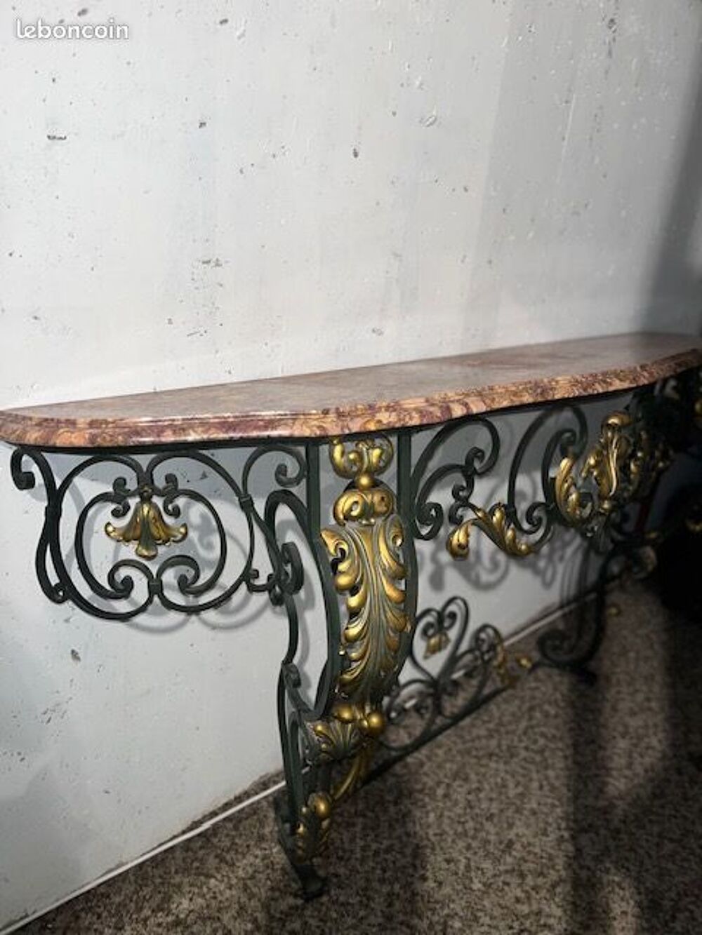 Console en marbre et fer forg&eacute; XXe si&egrave;cle Meubles