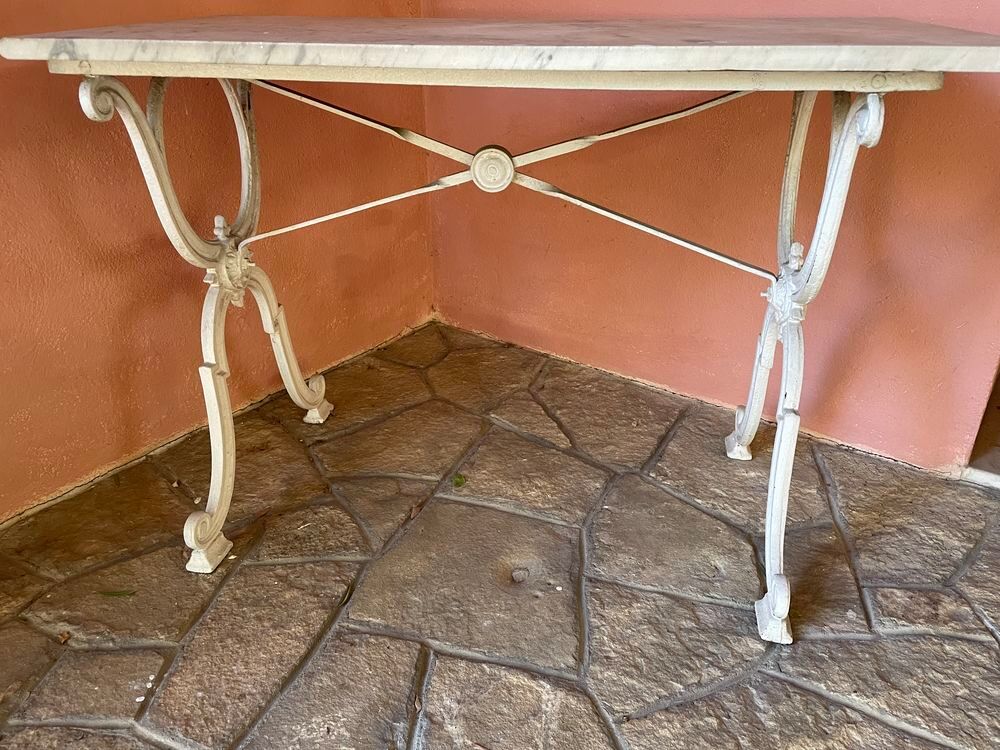 Table fer forg&eacute; avec marbre Jardin