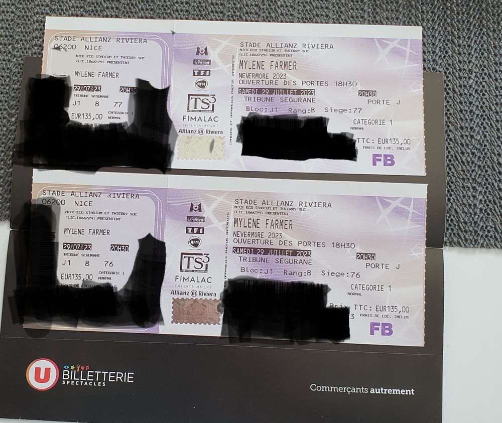 2 places de concert Mylene farmer &agrave; Nice Billetterie