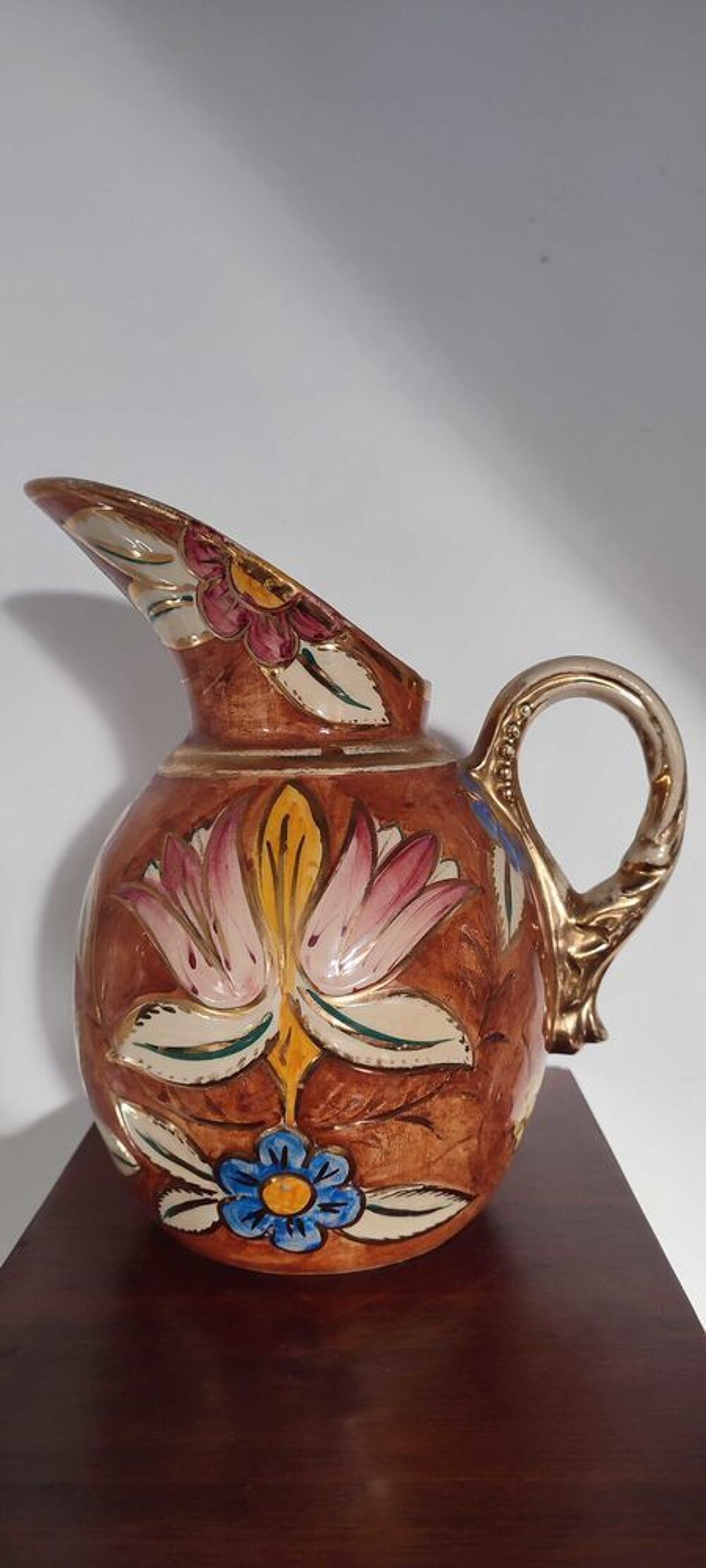 Pichet vase vintage en c&eacute;ramique d&eacute;cor main 
