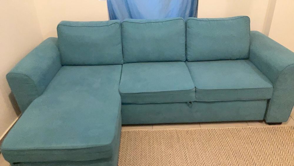 Canape d'angle convertible bleu 3 places Meubles