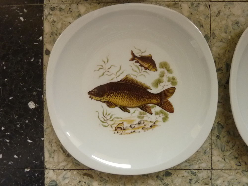 6 assiettes &agrave; poisson en porcelaine de Sologne Cuisine