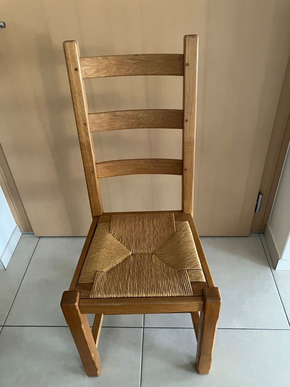 Lot de 6 chaises en ch&ecirc;ne clair avec assise en paillage Meubles