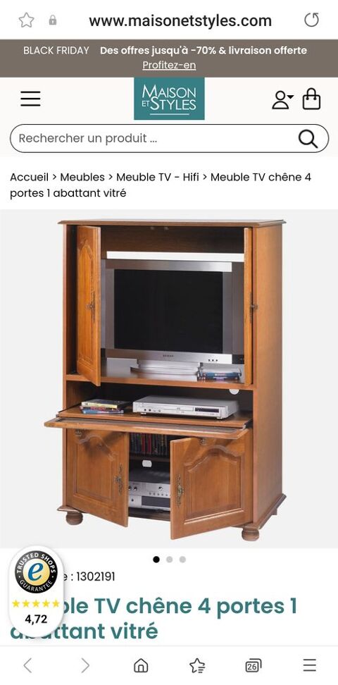 Meuble TV ch�ne 4 portes plus abattant central verre 50 Crespin (59)