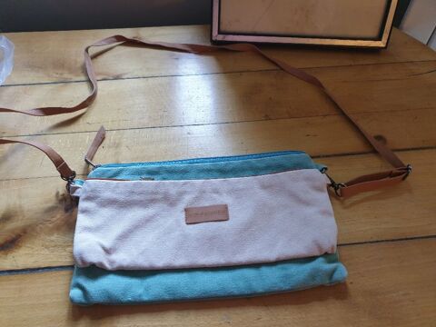 Sac en bandoulière Nature et Découverte, tissu beige et bleu 12 Mouxy (73)