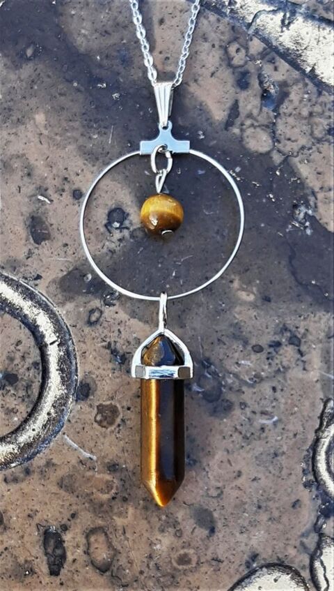 Pendentif Créole Oeil de Tigre avec chaine 7 La Seyne-sur-Mer (83)
