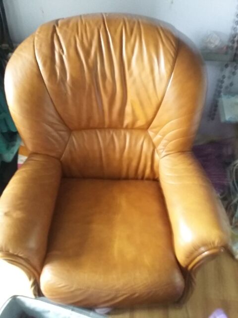 Canapé en véritable cuir et ses 2 fauteuils, en bon état 150 Gien (45)