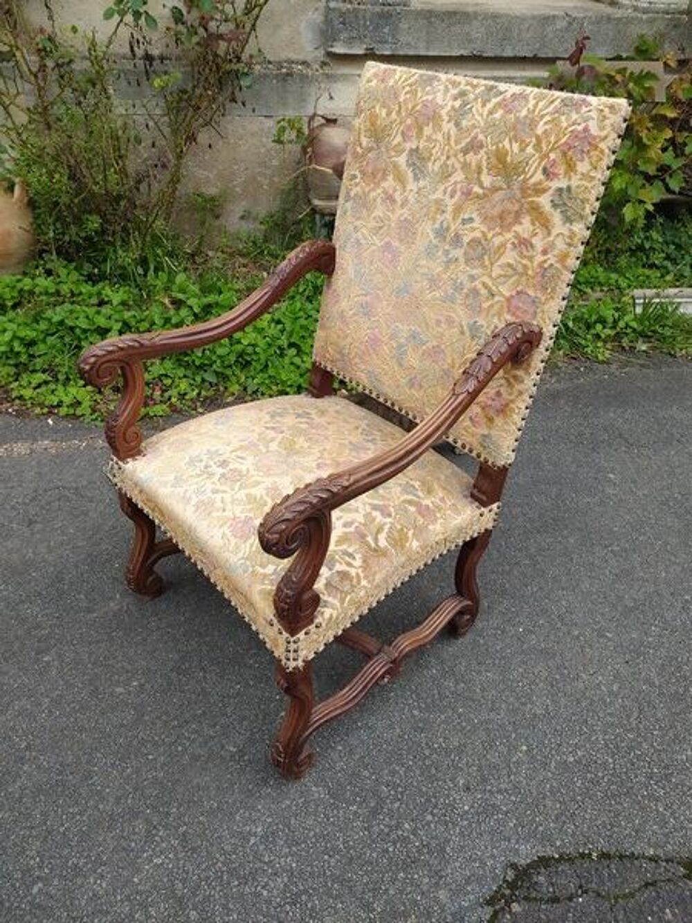 Fauteuil Bois Sculpt&eacute; Style Louis XIV Ch&acirc;teau Rustique Meubles