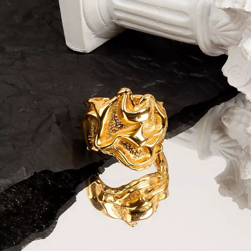 Bague acier dor&eacute; Bijoux et montres