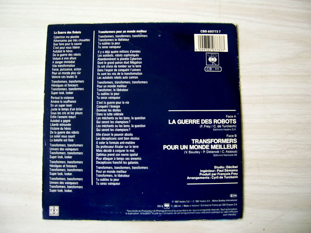 45 Tours THE TRANSFORMERS La guerre des robots CD et vinyles
