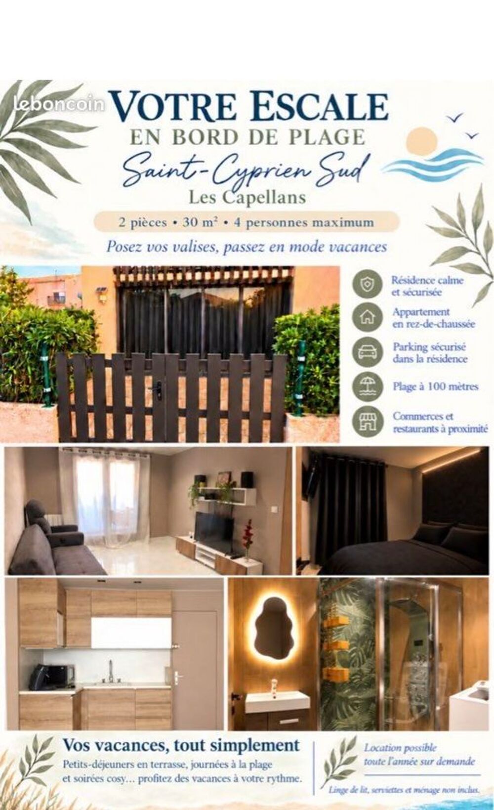   Appartement à  100 m de la plage avec jardin privatif Languedoc-Roussillon, St Cyprien Plage (66750)