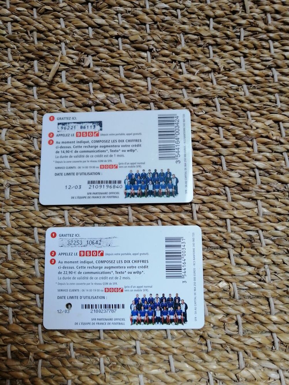 2 Cartes T&eacute;l&eacute;phones/T&eacute;l&eacute;cartes SFR 