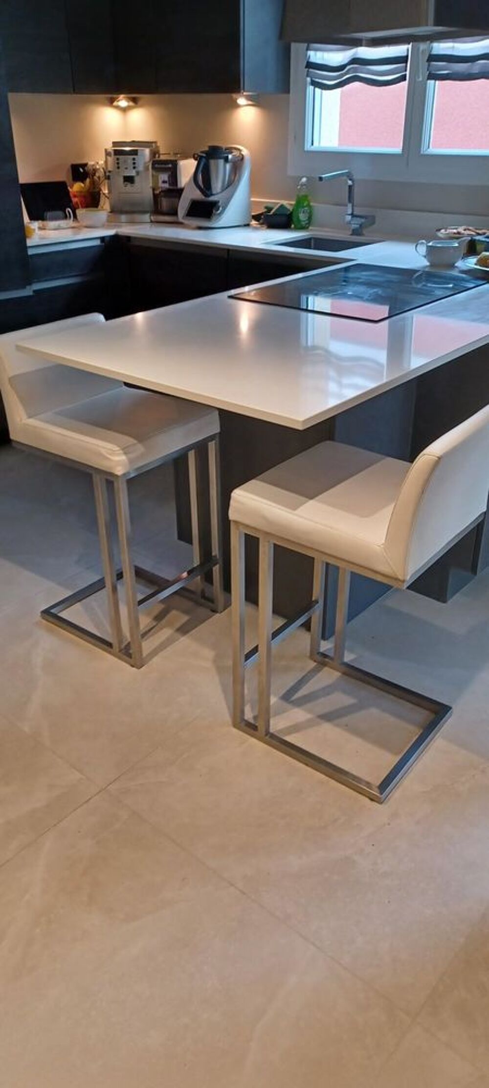 3 chaises de bar simili cuir blanche Meubles